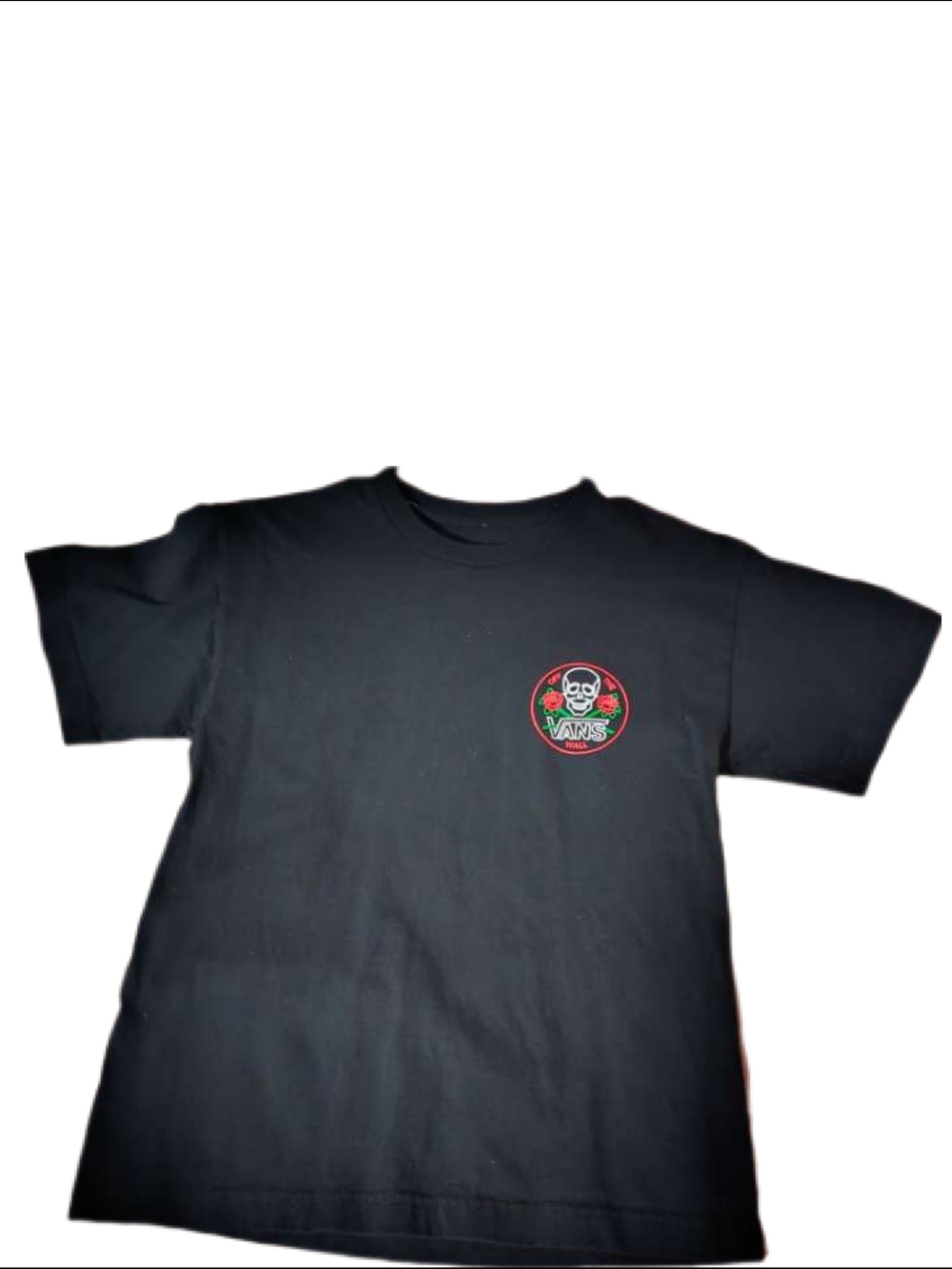 Vans Black Tee with Skull & Rose Chest Patch